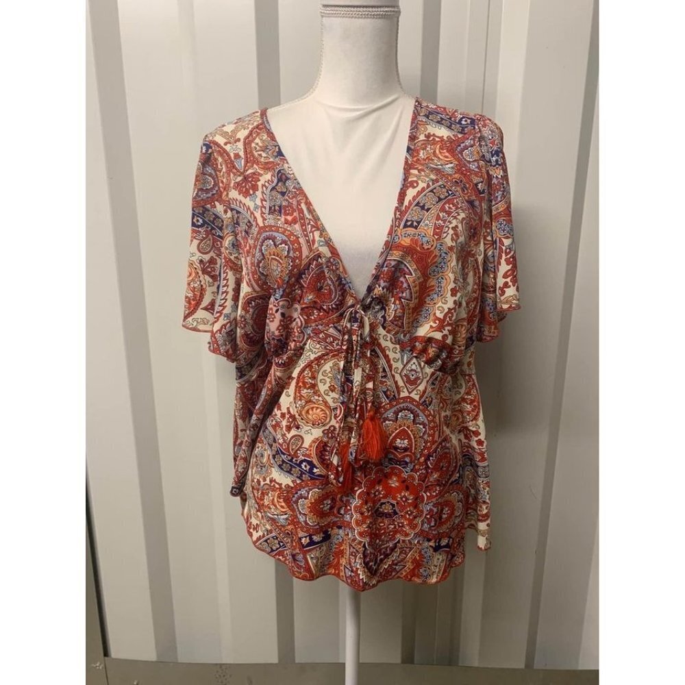 Shein Curve Boho Paisley Blouse Top Castlecore Plus Size 2XL Business Casual U10